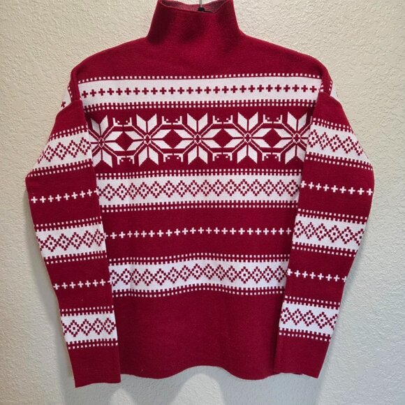Christmas Sweater Women's Small Nicole Miller Red Pullover White Snowflakes - Picture 1 of 8